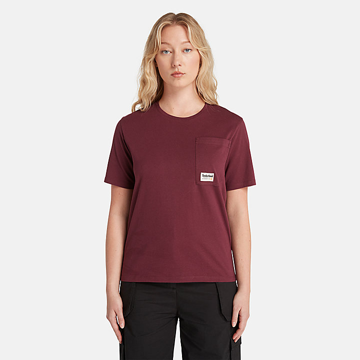 Camiseta con bolsillo en ángulo para mujer en burdeos