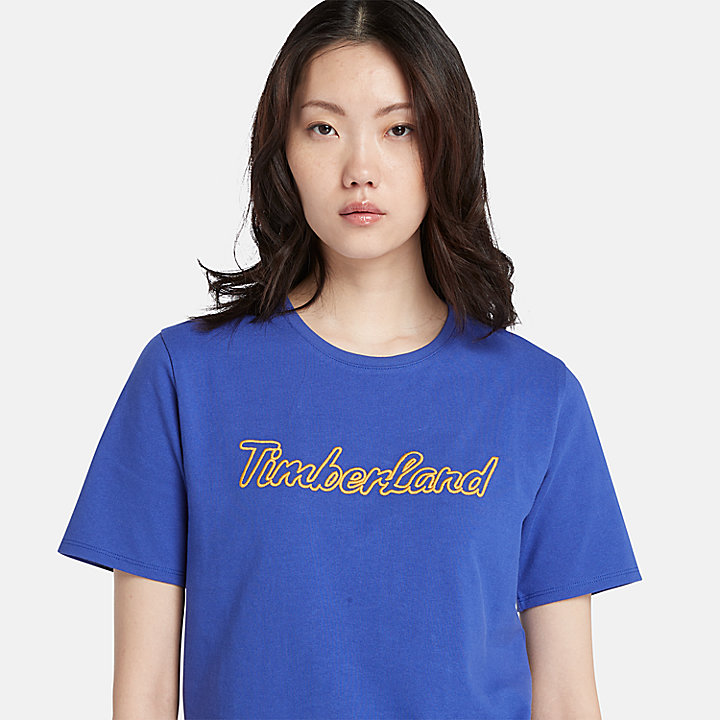 T-shirt met getextureerd logo voor dames in blauw
