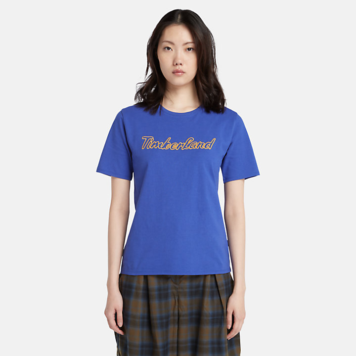 Texture Logo T-Shirt for Women in Blue-