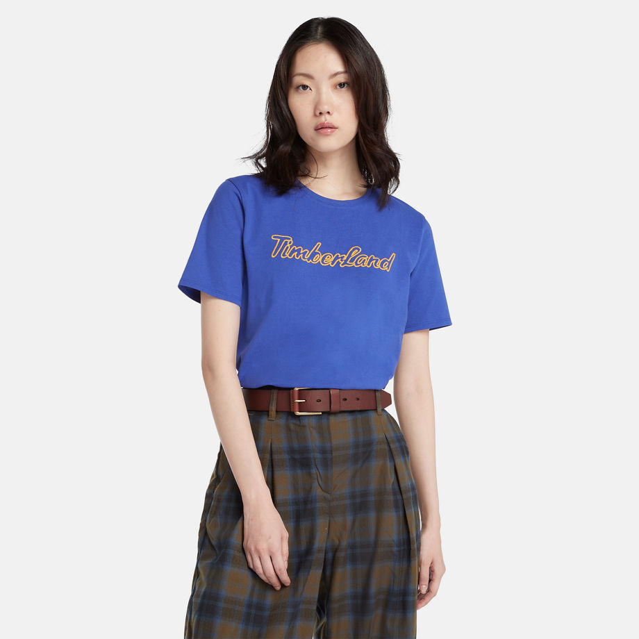 Timberland Texture Logo T-shirt For Women In Blue Blue, Size XL