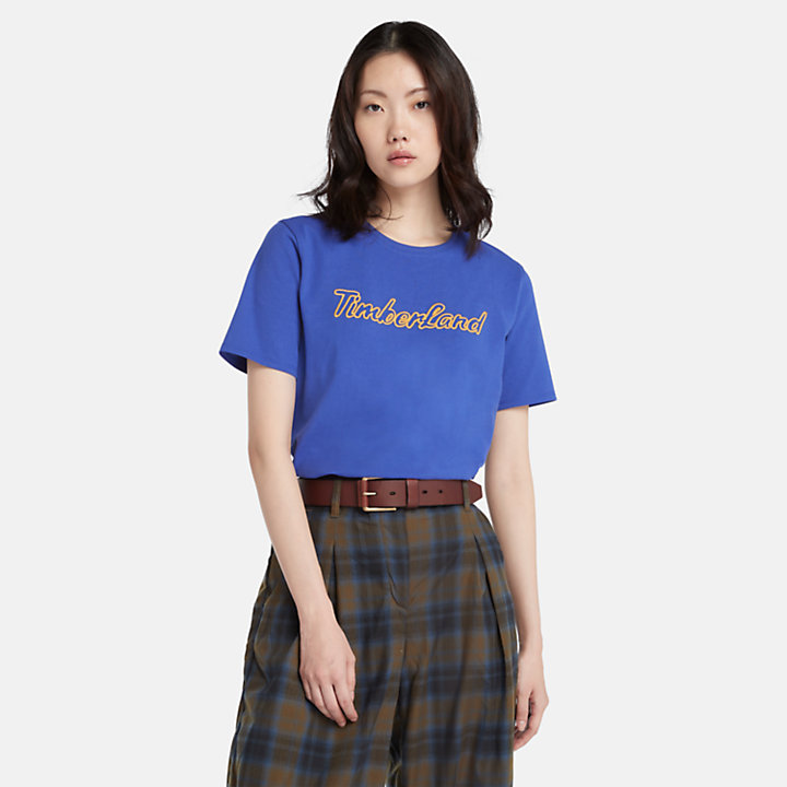 T-shirt met getextureerd logo voor dames in blauw-