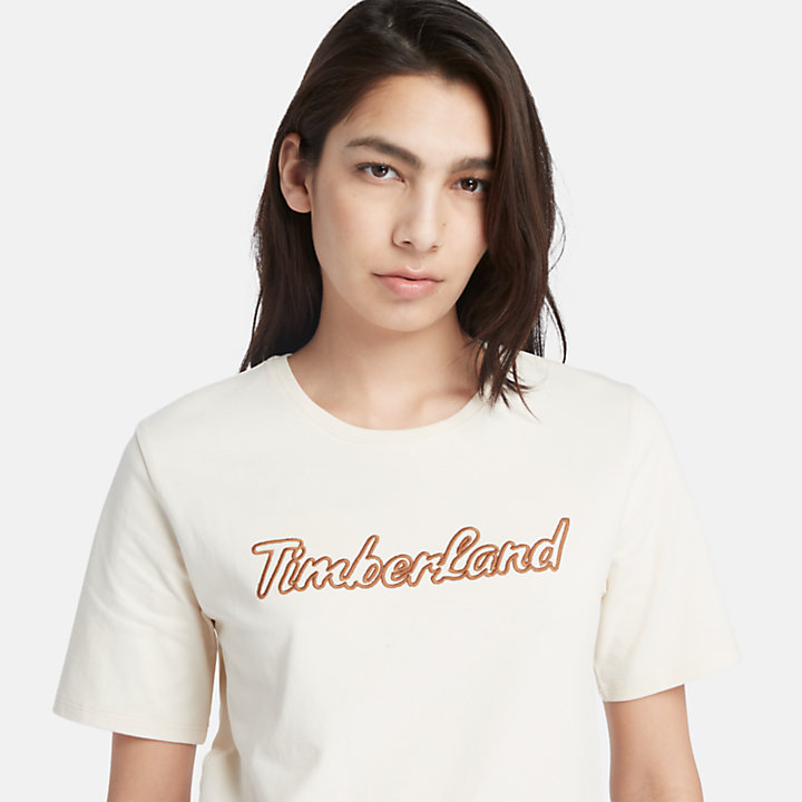 T-shirt à logo texturé pour femme en beige-