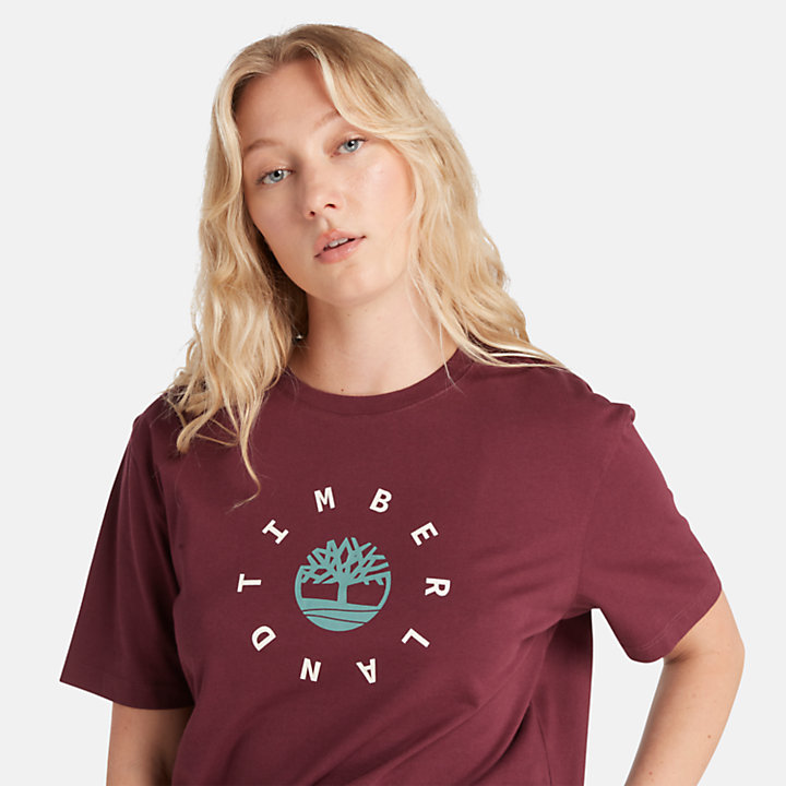 T-Shirt mit Saison-Logo für Damen in Burgunderrot-