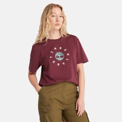 Timberland T-shirt Com Logótipo Sazonal Para Mulher Em Burgundi Burgundi