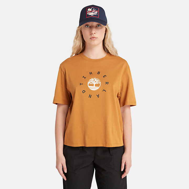 T-Shirt mit Saison-Logo für Damen in Dunkelgelb-