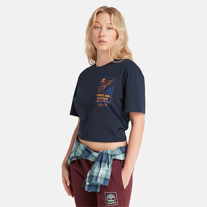 Camiseta corta para mujer en azul marino-