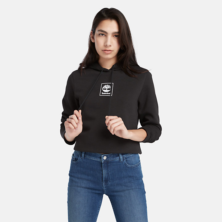 Sudadera con capucha con logotipo Stack pequeño para mujer en negro-