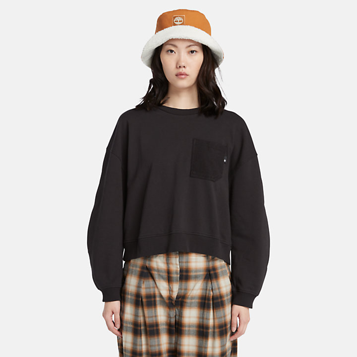 Strukturiertes Sweatshirt mit Rundhalsausschnitt für Damen in Schwarz-