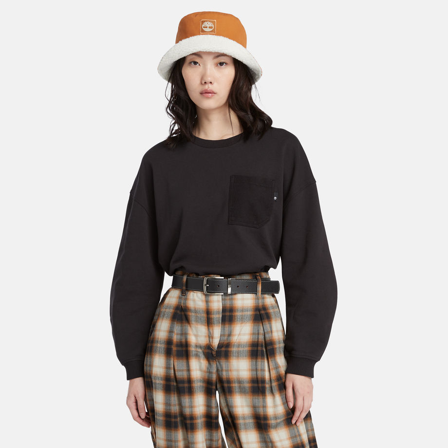 Timberland Textured Sweatshirt Met Ronde Hals Voor Dames In Zwart Zwart