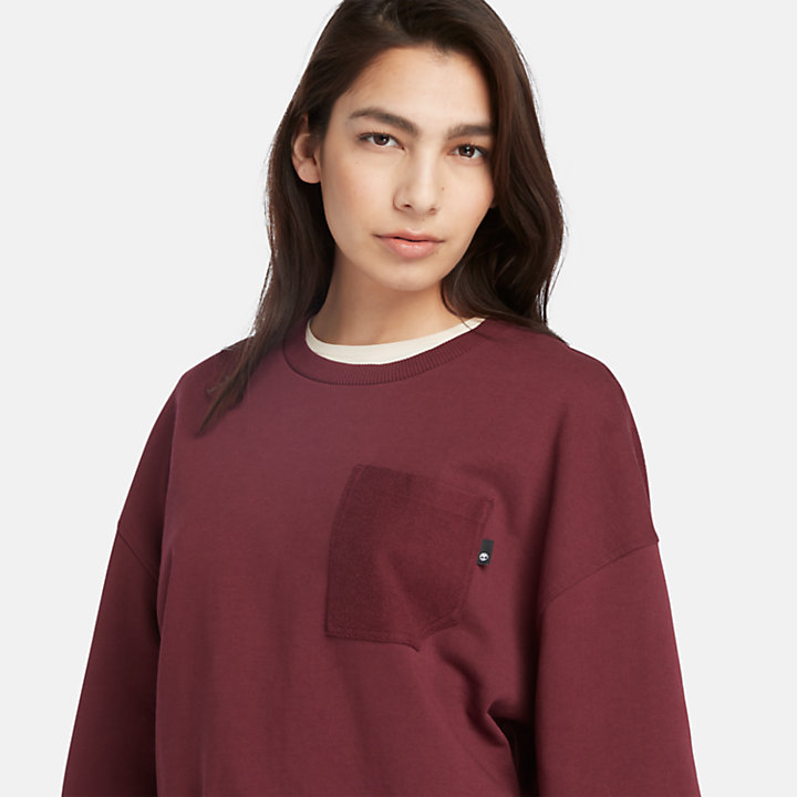 Strukturiertes Sweatshirt mit Rundhalsausschnitt für Damen in Burgunderrot-