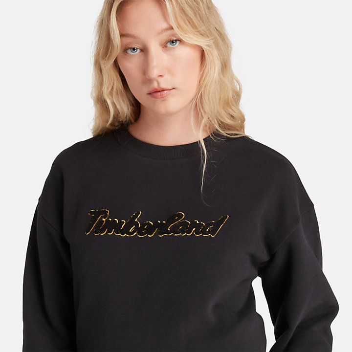 Logo-Sweatshirt mit Rundhalsausschnitt für Damen in Schwarz-