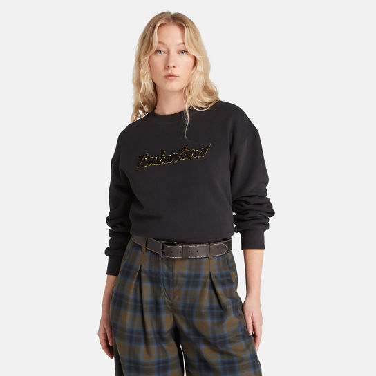 Sweat-shirt à col rond et logo pour femme en noir | Timberland