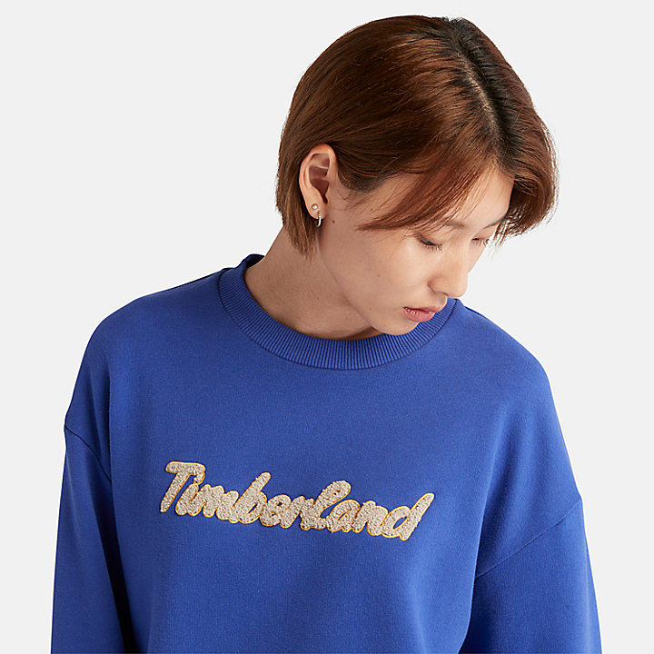 Sweat-shirt à col rond et logo pour femme en bleu