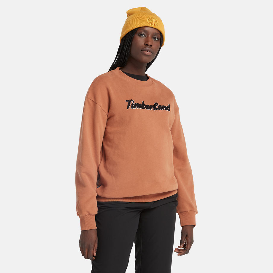 Timberland Logo Crewneck Sweatshirt For Women In Terracotta Brown, Size XS
