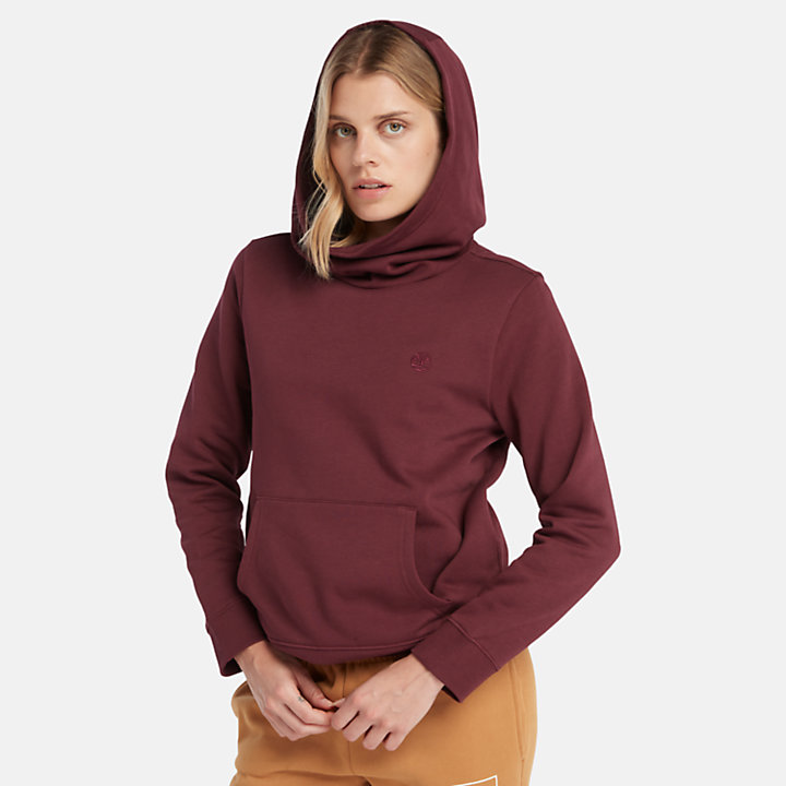Embroidered Tree Hoodie for Women in Burgundy-