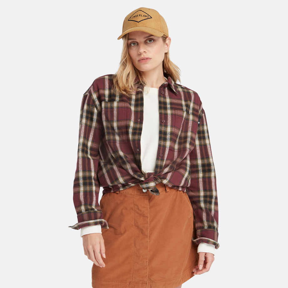 Timberland Flannel Overshirt For Women In Burgundy Burgundy, Size S