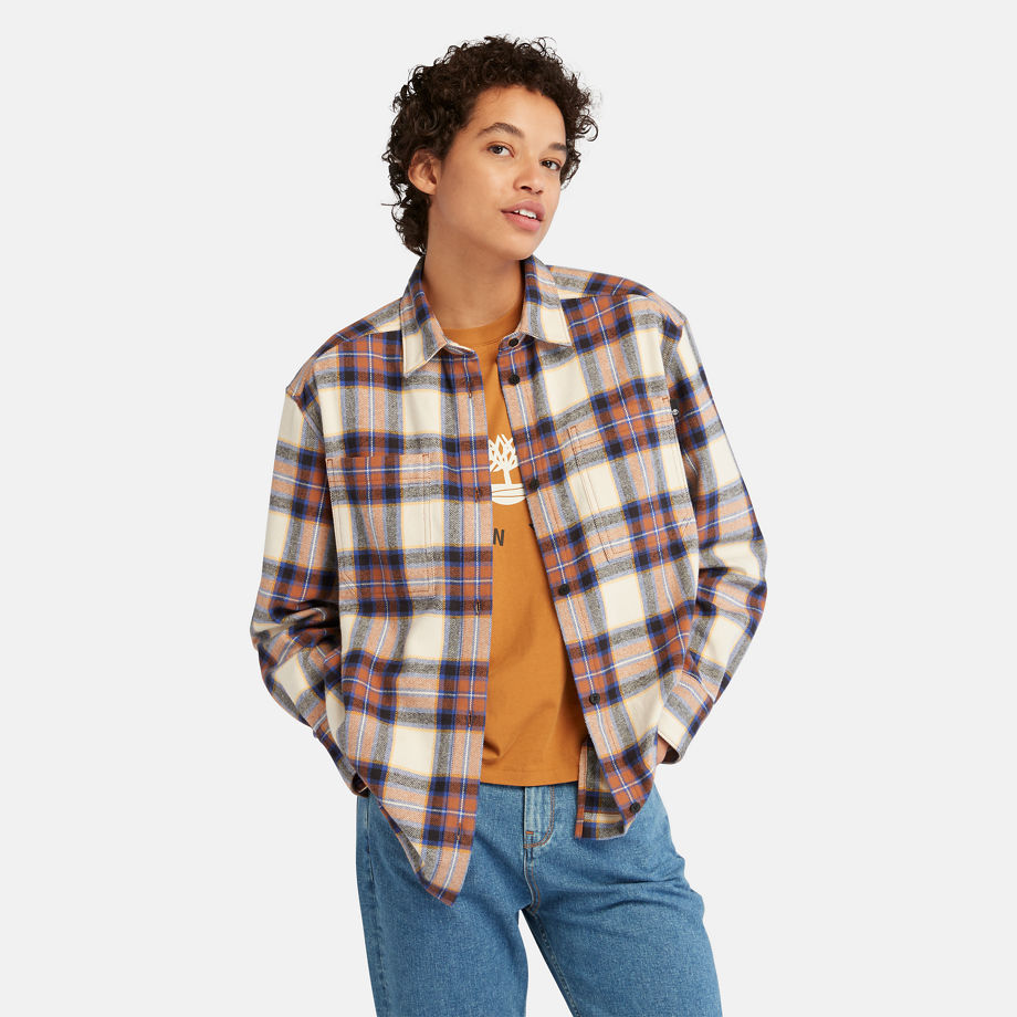 Timberland Flannel Overshirt For Women In Brown Brown, Size L