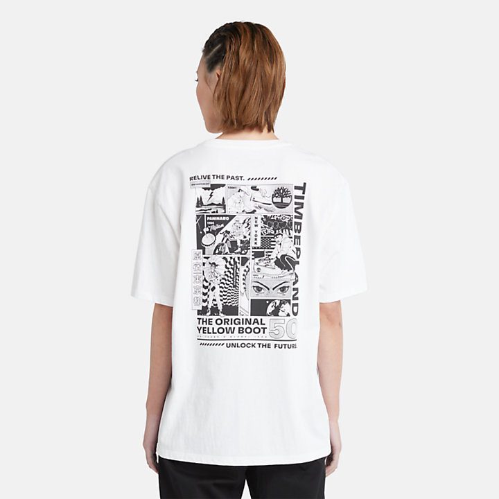 Camiseta con estampado gráfico de cómic unisex en blanco-