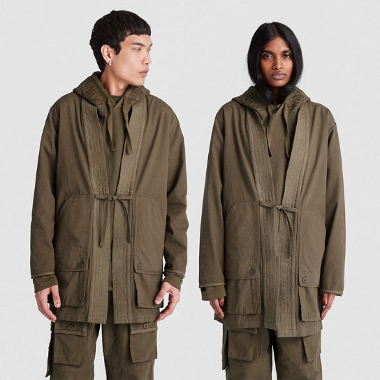 All Gender Timberland® x CLOT Future73 Kimono Chore Coat in Dark Green | Timberland