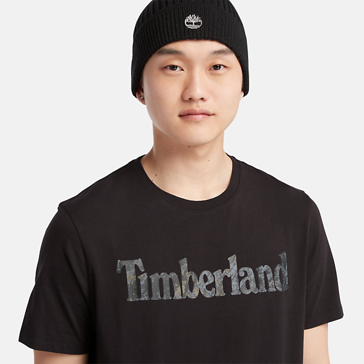T-shirt met logo en camouflageprint voor heren in zwart-