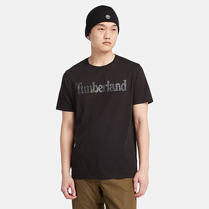 Camiseta con logotipo de camuflaje para hombre en negro