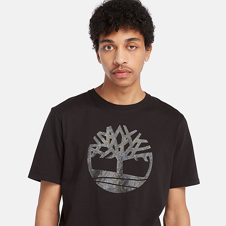 T-shirt logo arbre camouflage pour homme en noir