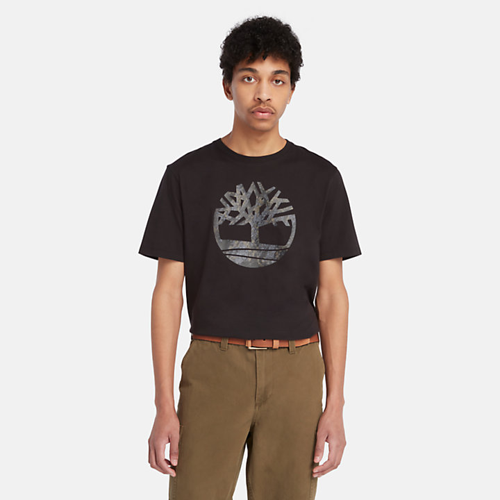 Camiseta de camuflaje con logotipo del árbol para hombre en negro-