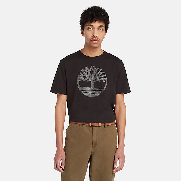 Camiseta de camuflaje con logotipo del árbol para hombre en negro