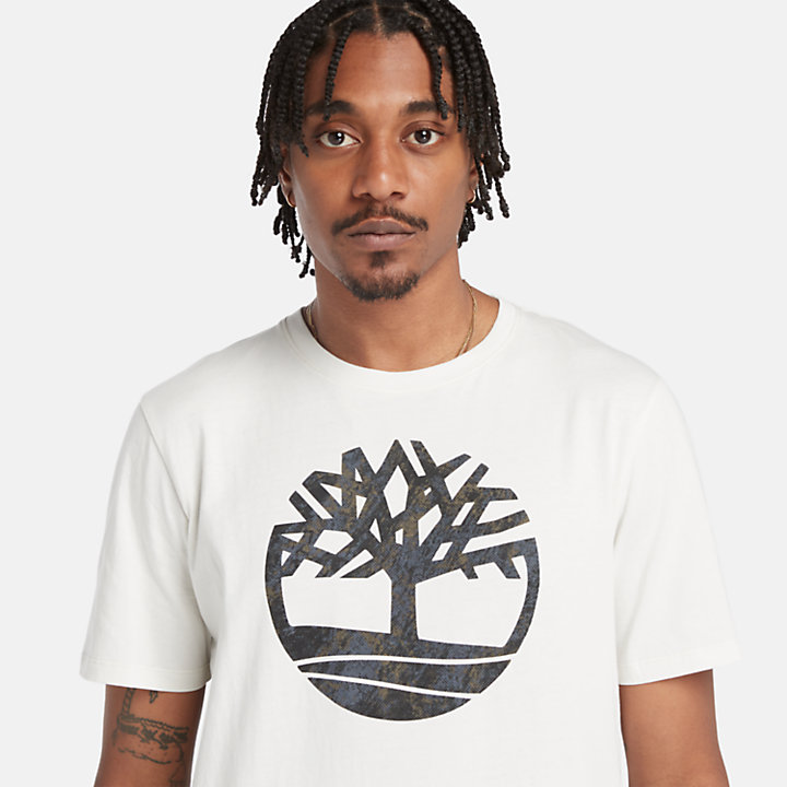 T-shirt logo arbre camouflage pour homme en blanc-