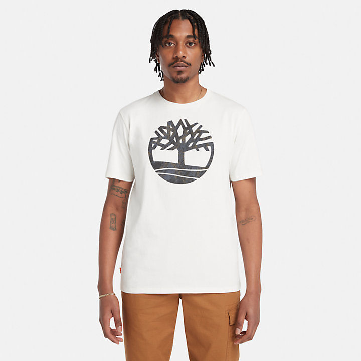 Camiseta de camuflaje con logotipo del árbol para hombre en blanco-