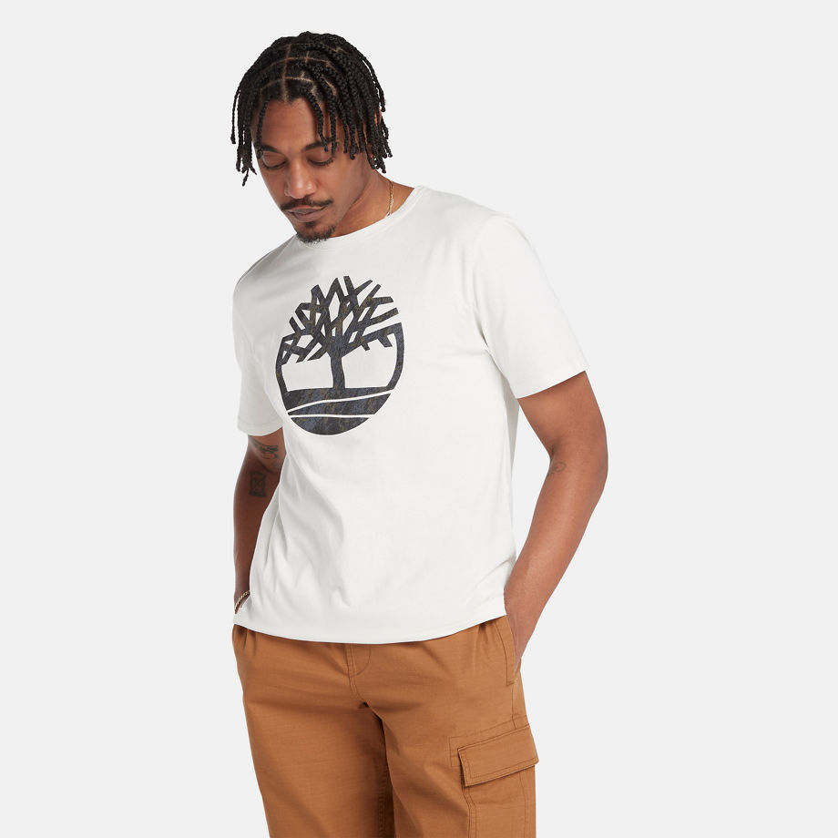 Timberland Camo Tree Logo T-shirt For Men In White White, Size S