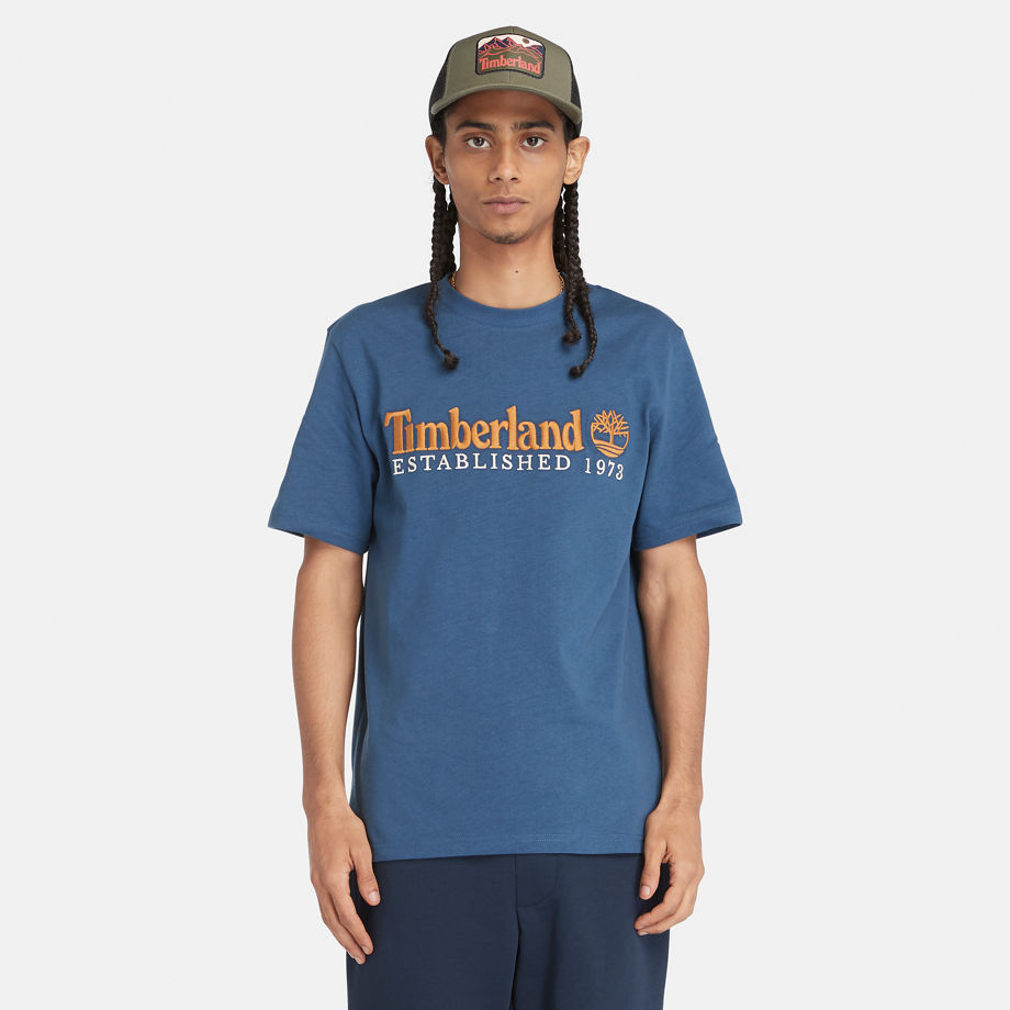 Timberland Short Sleeve Logo T-shirt For Men In Blue Blue, Size L