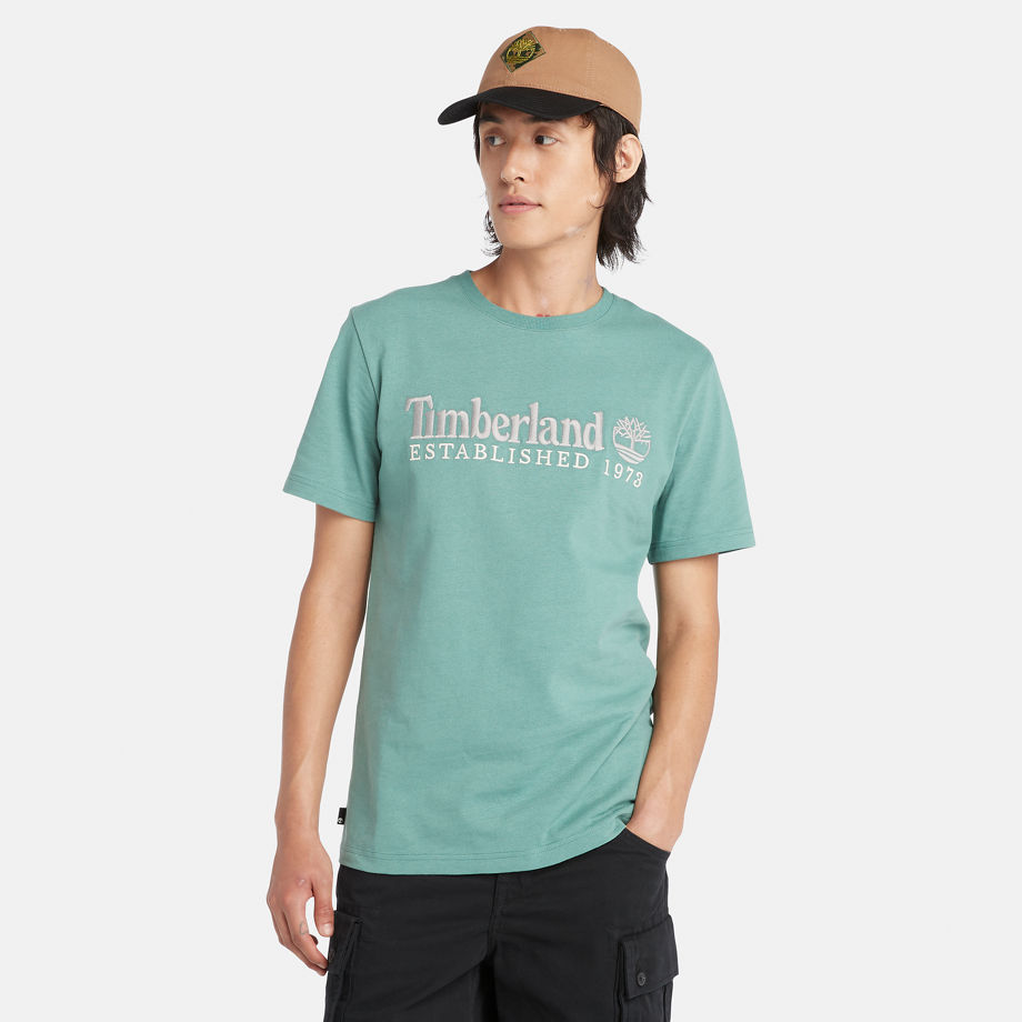 Timberland Short Sleeve Logo T-shirt For Men In Teal Teal