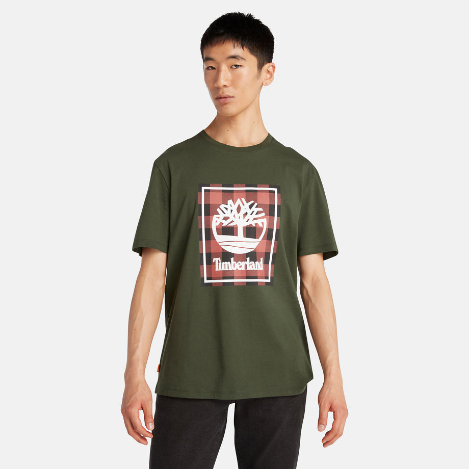 Timberland Short Sleeve Buffalo T-shirt For Men In Dark Green Green, Size L