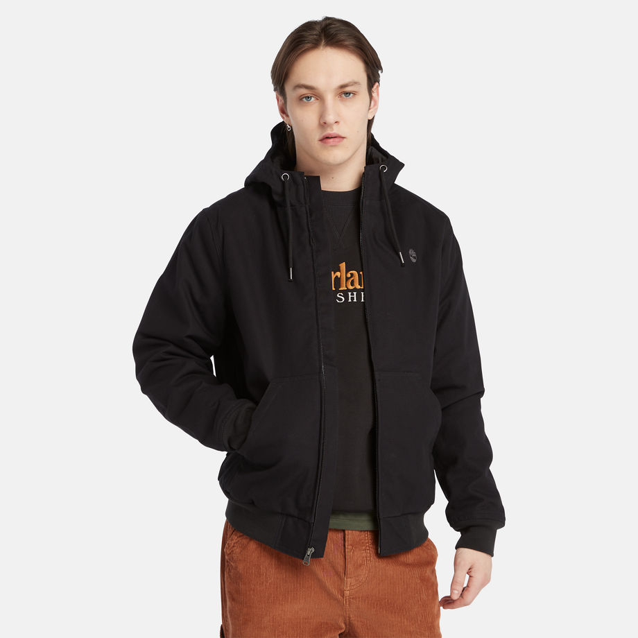 Timberland Insulated Canvas Hooded Bomber Jacket For Men In Black Black