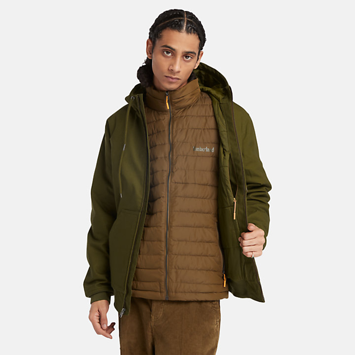 Insulated Canvas Hooded Bomber Jacket for Men in Green-