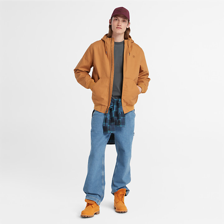 Insulated Canvas Hooded Bomber Jacket for Men in Orange-