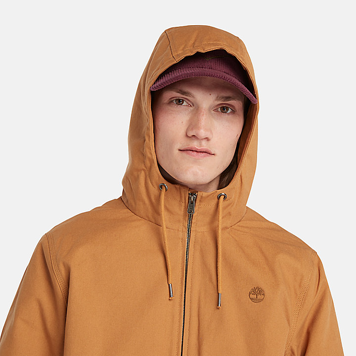 Insulated Canvas Hooded Bomber Jacket for Men in Orange