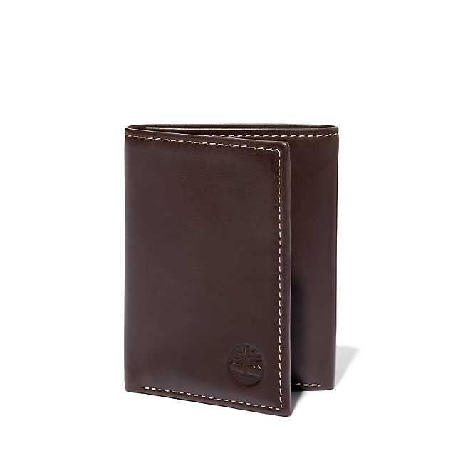 Men's Smooth Leather Trifold Wallet in Brown
