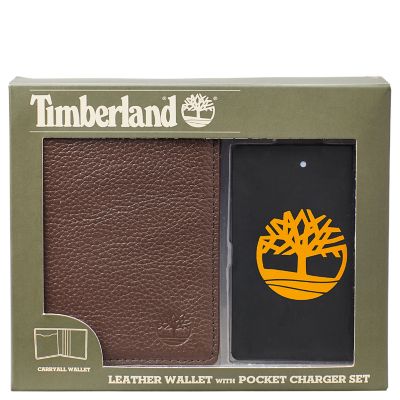 timberland leather wallet with pocket charger set