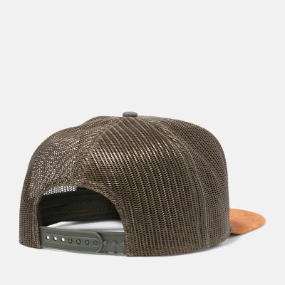 Faux Suede-Brim Trucker Hat