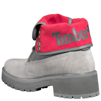 grey and red timberlands