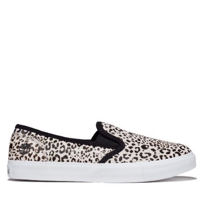 black and white leopard slip on sneakers