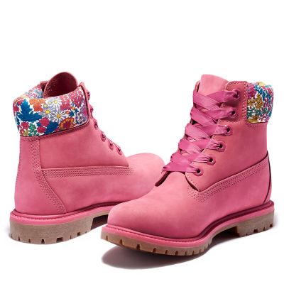 pink timberland boots with fur