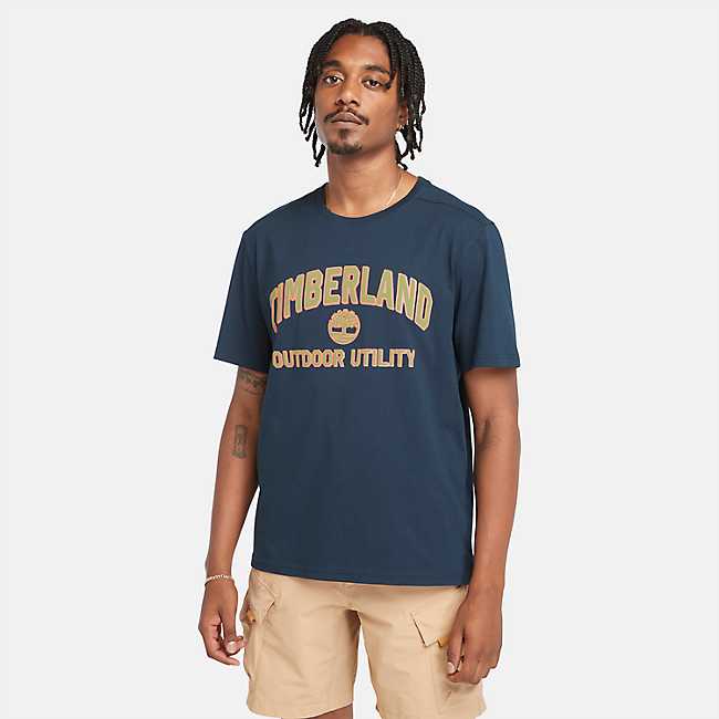 Timberland Men's Outdoor Utility Short Sleeve Graphic T-Shirt in Dark Sapphire, Size: Small