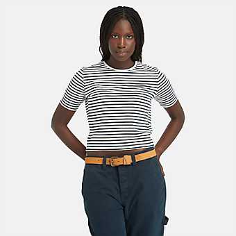 Women's Striped Cropped Short Sleeve T-Shirt