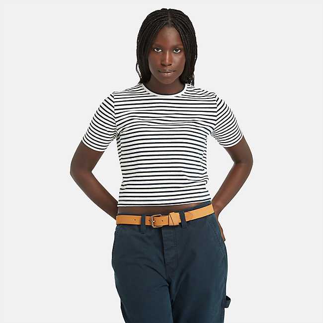Women's Striped Cropped Short Sleeve T-Shirt
