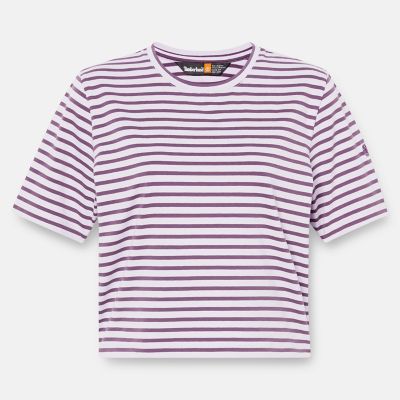 Summer Short Sleeve Round Neck Crop Shirt Short Loose Casual Striped Women  T-Shirt - The Little Connection
