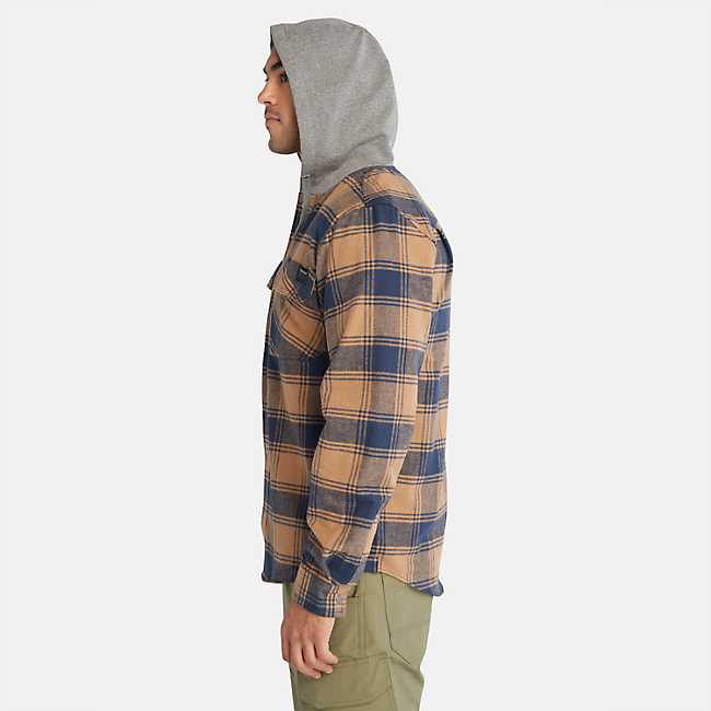 Timberland Pro Men's Woodfort Midweight Flannel Sweatshirt Hoodie in Dark Wheat, Size: Medium