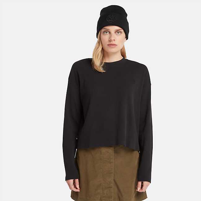 T-shirt à manches longues en tricot gaufré pour femmes